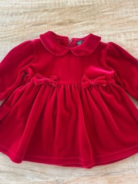 Red Velvet Bow-Trim Baby Dress